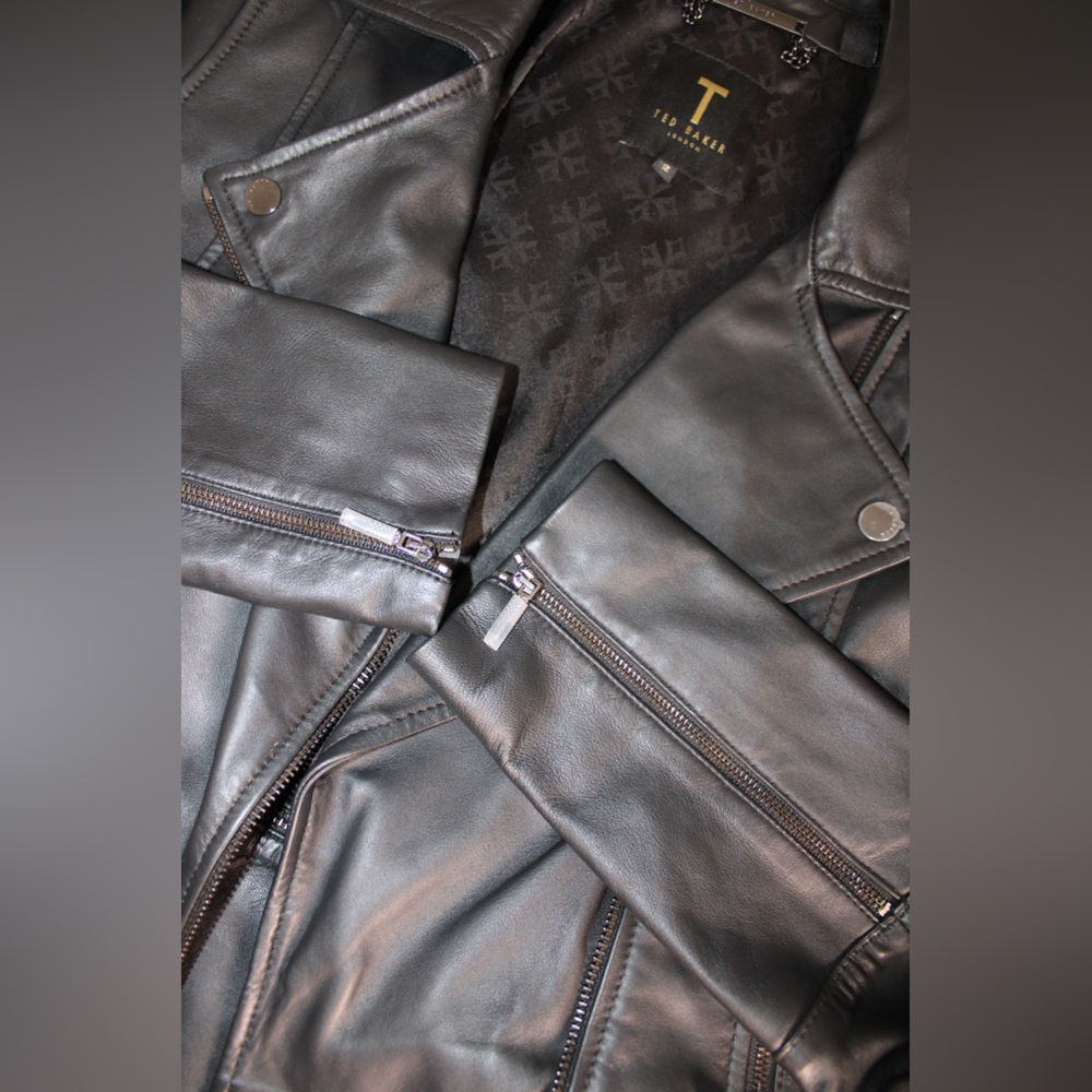 Ted Baker Black Yaswin 100% Ovine Leather Biker Jacket - Picture 15 of 17